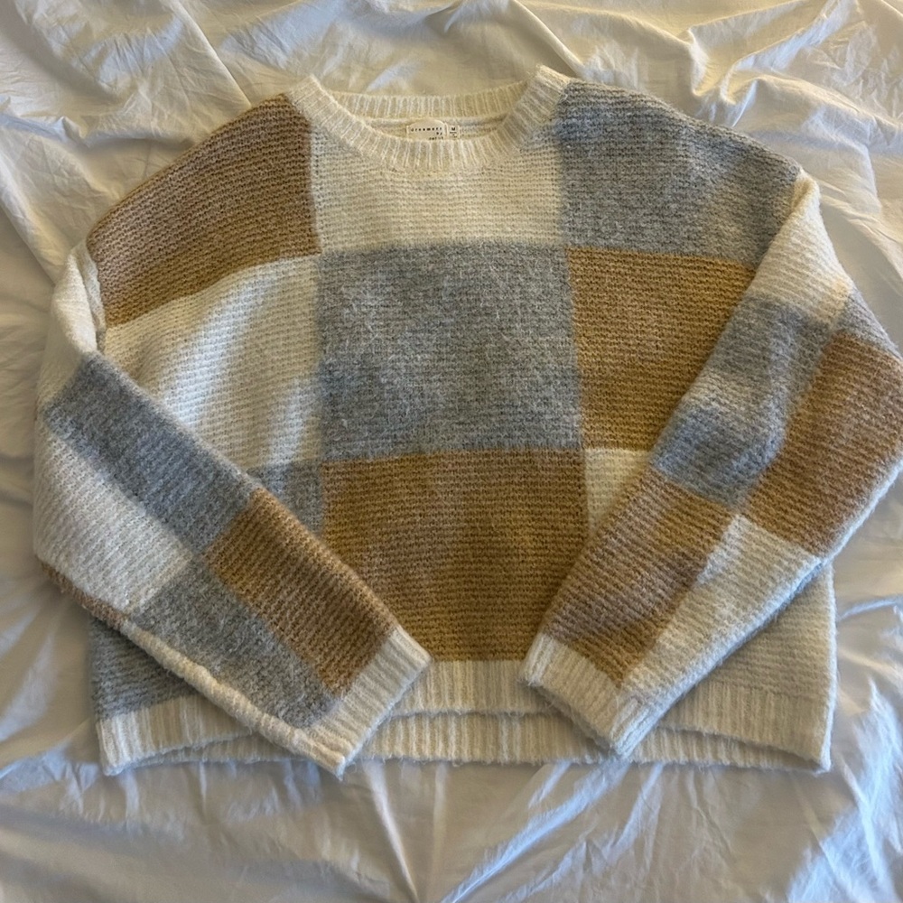 Colorblock Sweater - White, Gray, and Tan